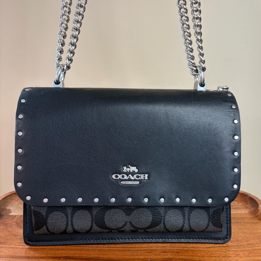Coach Klare Black Signature Leather Rivets Crossbody Shoulder Purse 90400 EUC - Picture 4 of 17
